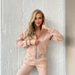 Fleece-lined Hooded Zipper Long-sleeve Sweater Set