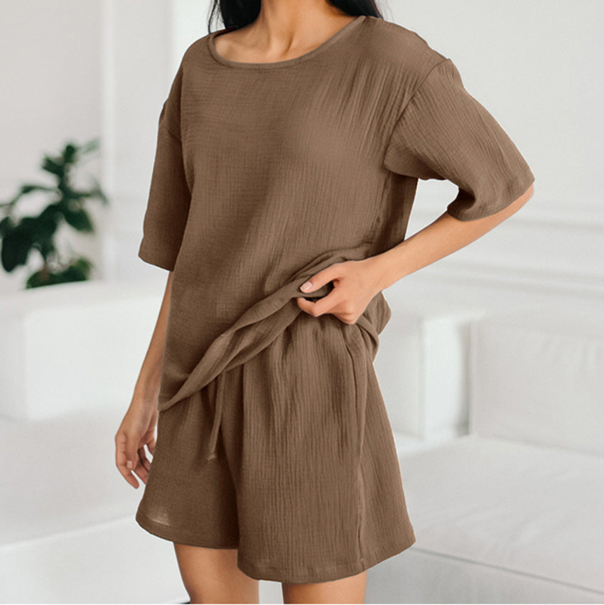 Double-layer Gauze Pajamas Women's Loose Short-sleeved Shorts Two-piece Set