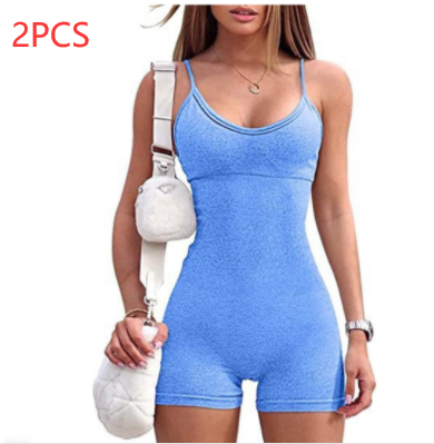 Spaghetti Strap Shorts Jumpsuit Sports Yoga Workout Tight Romper Women Fashion Fitness Sportwear