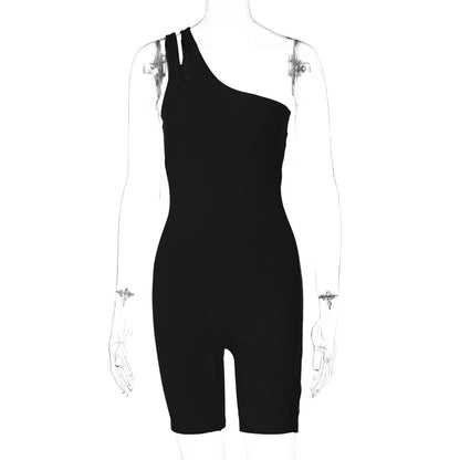 Solid Color One Shoulder Slim Fit Hip Raise Sports Yoga Jumpsuit