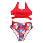 Ladies High Waist Solid Color Printed Swimsuit