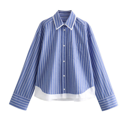 Lapel Long Sleeve Single-breasted Striped Shirt