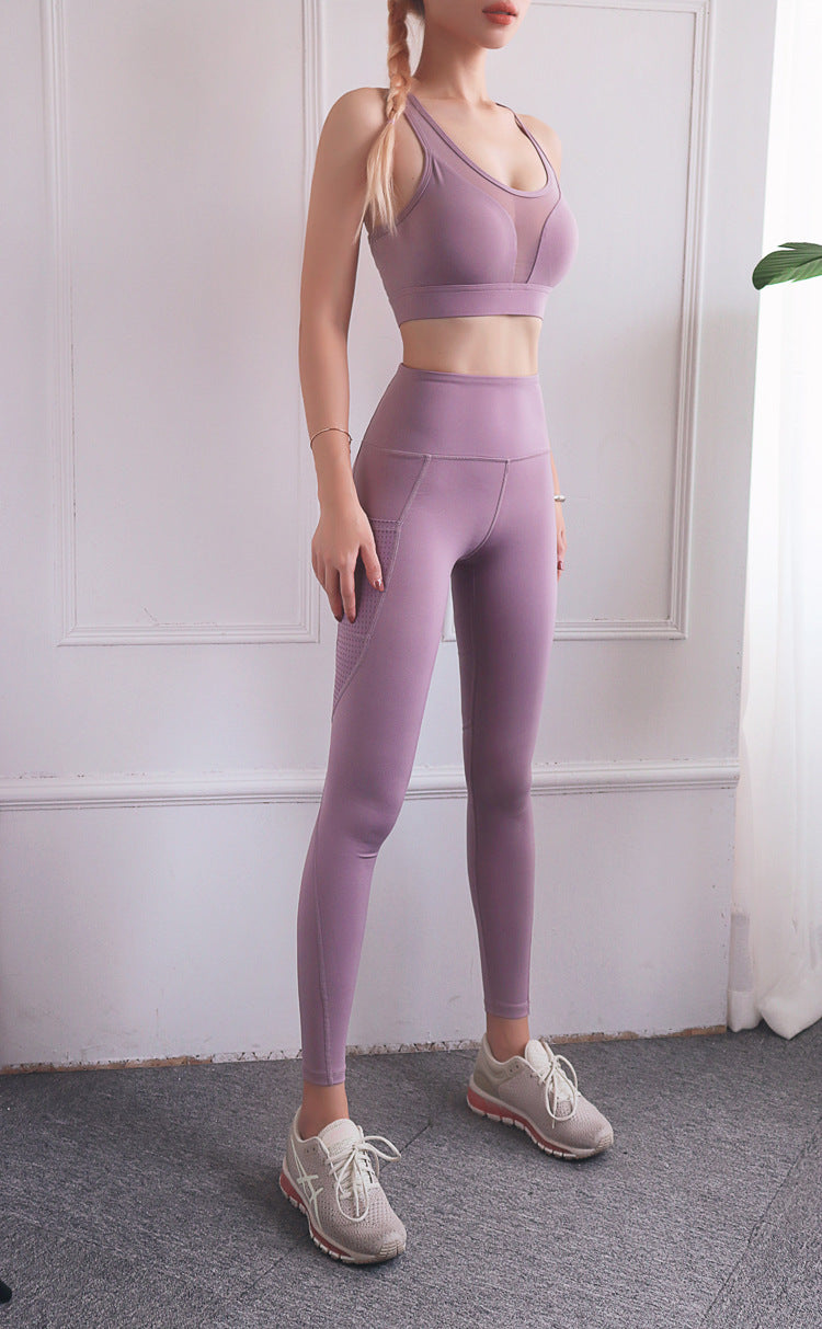 Mesh stitching hip yoga pants