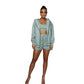 Fashion Casual Solid Color Cardigan Hooded Shorts Women's Two-piece Suit