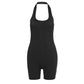 Pure Color Sexy Halter  Short Sports Jumpsuit