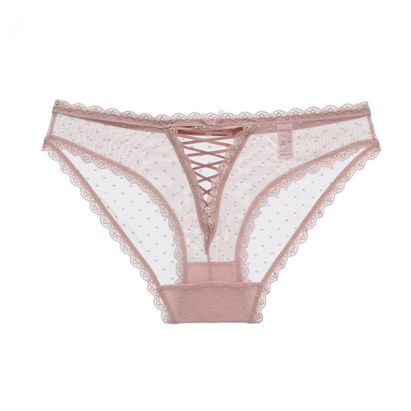 Hollow Cross Ribbon Lace Trim Panties Ladies