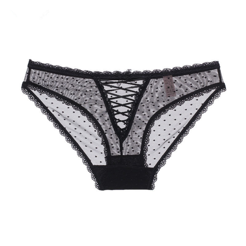 Hollow Cross Ribbon Lace Trim Panties Ladies