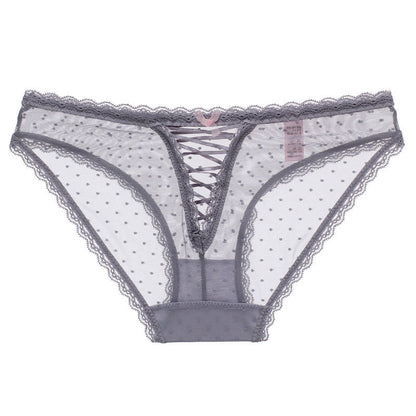 Hollow Cross Ribbon Lace Trim Panties Ladies