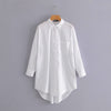 New Women's Pocket Long Sleeved Loose Top Mid Length Shirt