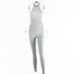 European And American Sleeveless Halterneck Slim-fit Cotton Solid Color Jumpsuit