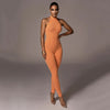 European And American Sleeveless Halterneck Slim-fit Cotton Solid Color Jumpsuit