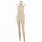 European And American Sleeveless Halterneck Slim-fit Cotton Solid Color Jumpsuit