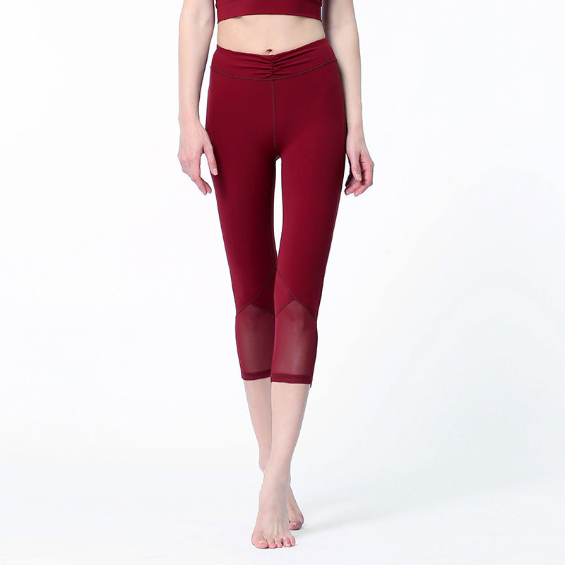 Pleated Mesh Capris Women's Tight And Breathable High Waist