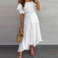 Off Shoulder Half Sleeve Ankle-Length Patchwork Pullover Womens Dress