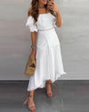 Off Shoulder Half Sleeve Ankle-Length Patchwork Pullover Womens Dress