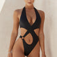 Sexy One-Piece Swimsuit Women's Solid Color Cross Hollow Large Size Bikini Bikini Swimwear