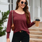 Women's Round-neck Sunken Stripe Brushed Solid Color Stitching Long Sleeve T-shirt