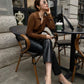 High-grade Polyester Top Slim Fit Leather Pants Adult Lady Like Woman Two Pieces