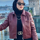 Retro Fashion Polo Collar Advanced PU Leather Jacket Coat