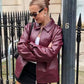 Retro Fashion Polo Collar Advanced PU Leather Jacket Coat