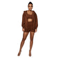 Fashion Casual Solid Color Cardigan Hooded Shorts Women's Two-piece Suit