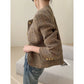 Brown Collarless Jacket Autumn And Winter Short Temperamental Top