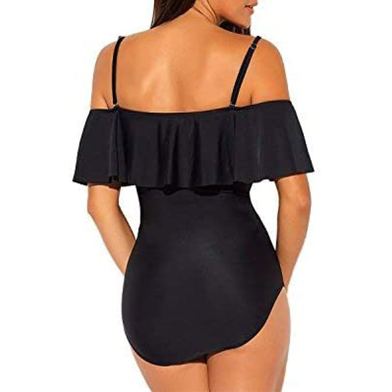 One-piece Cut-out Ruffled Strap Tube Top Swimsuit