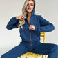 Fleece-lined Hooded Zipper Long-sleeve Sweater Set