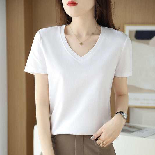 Mercerized Cotton Short Sleeve Women's Slimming Loose