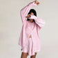 Pure Color Crepe Cotton Pajamas Long Sleeve Shorts Suit