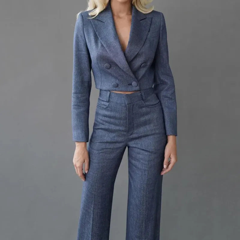 Solid Color Suit Top Simple Set