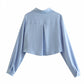 European And American Style Silk Satin Texture Short Drape Shirt