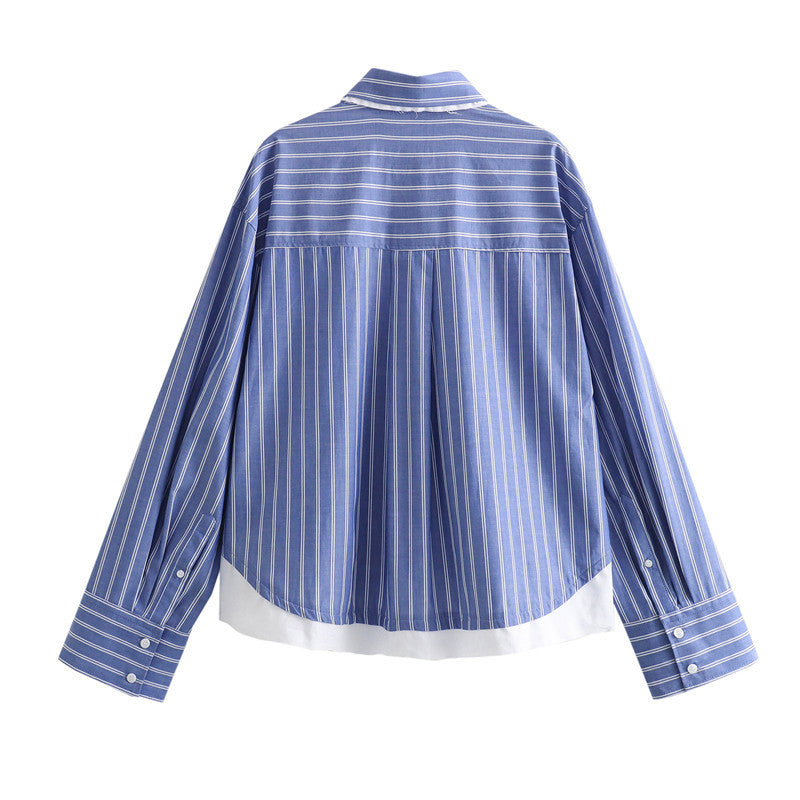 Lapel Long Sleeve Single-breasted Striped Shirt