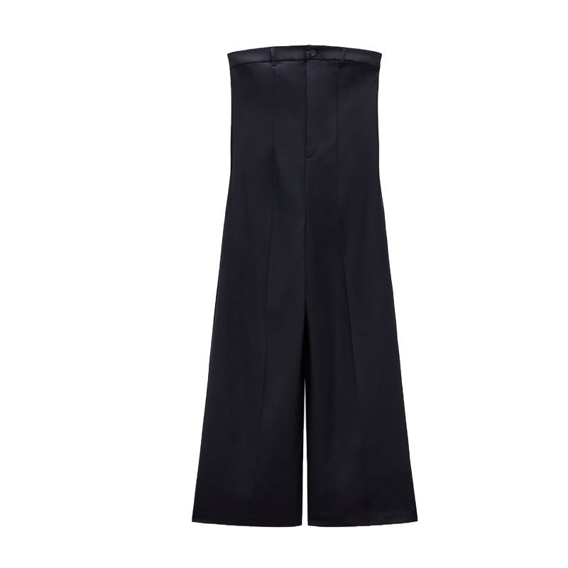 Contrast Color Off-neck Tube Top Jumpsuit Stitching Wide Leg