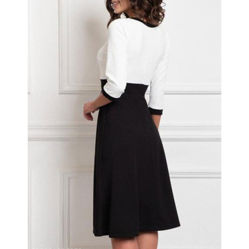 New Waist Slimming Temperament Mid-length Long Sleeve Patchwork Skirt