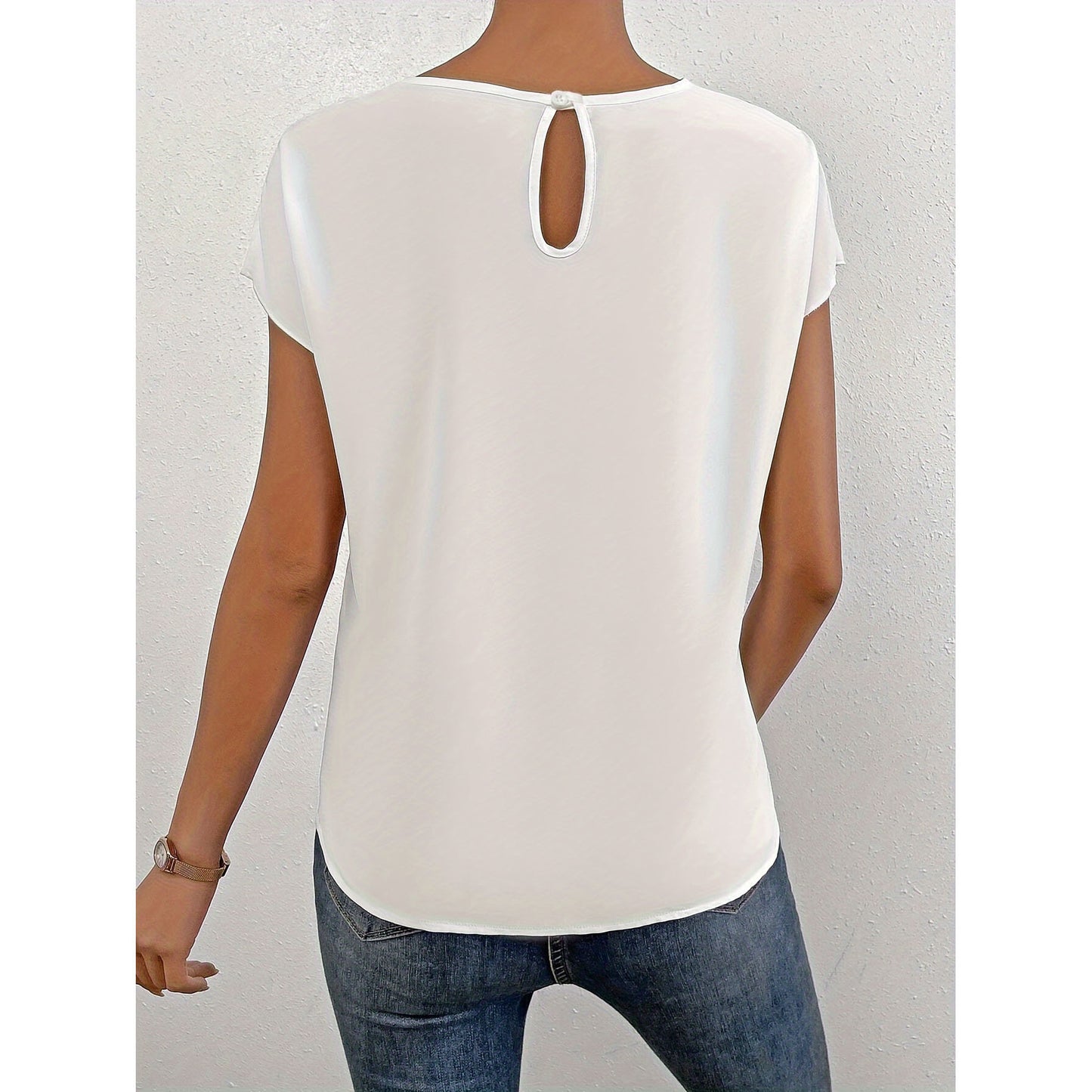 Sleeveless Round Neck Left Shoulder Pleated Women's Fashion Top