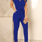 European And American Women's V-neck Pleated Fly-sleeve Jumpsuit