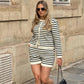 Women's Fashion Striped Crew Neck Knit Cardigan Pants Set