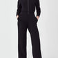 Long Sleeve Wide Leg Jumpsuit Rompers Zipper And Lapel Sweatshirt Suit Women