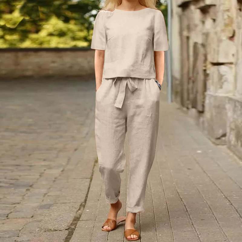 Women's Cotton And Linen Wide-leg Pants Suit