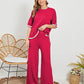 New Knitting Suit Sweater Suit Short Sleeve Pullover Wide Leg Pants