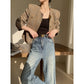 Brown Collarless Jacket Autumn And Winter Short Temperamental Top