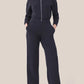 Long Sleeve Wide Leg Jumpsuit Rompers Zipper And Lapel Sweatshirt Suit Women