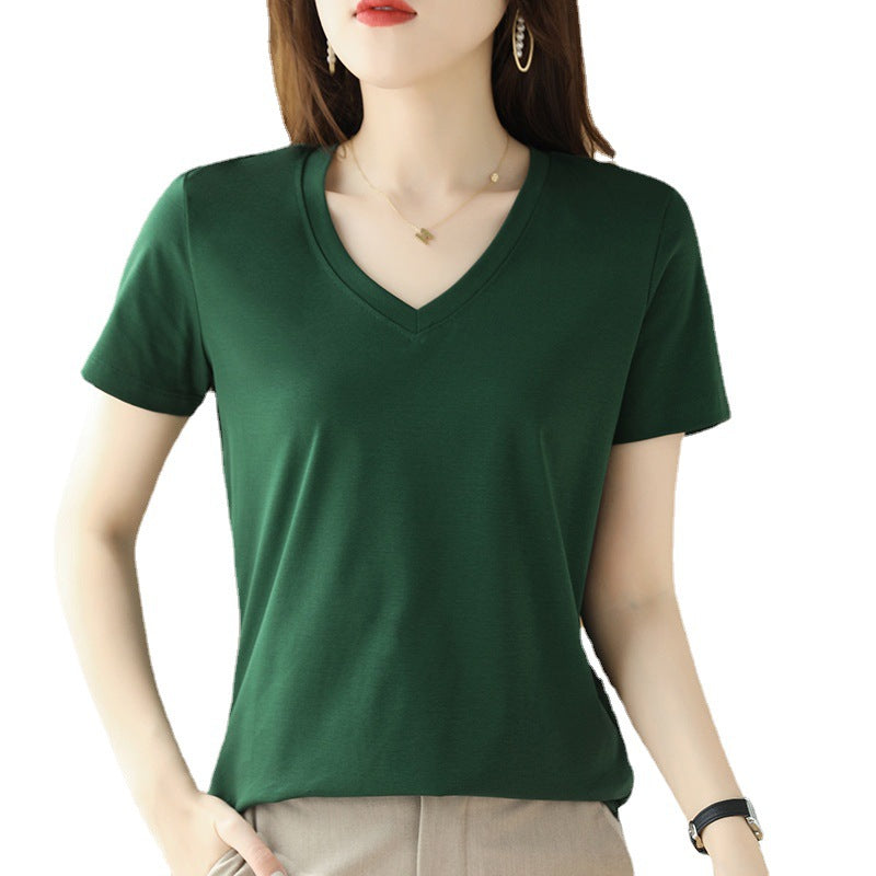 Mercerized Cotton Short Sleeve Women's Slimming Loose