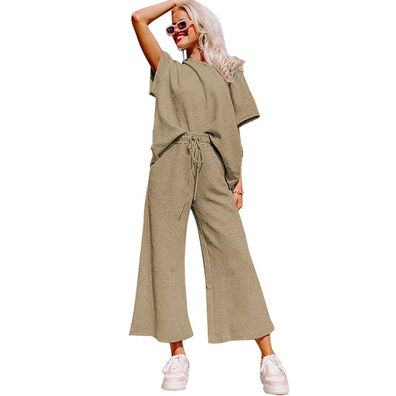 Summer New Color Casual Suit Female European And American All-matching Thread Drawstring Sportswear Female