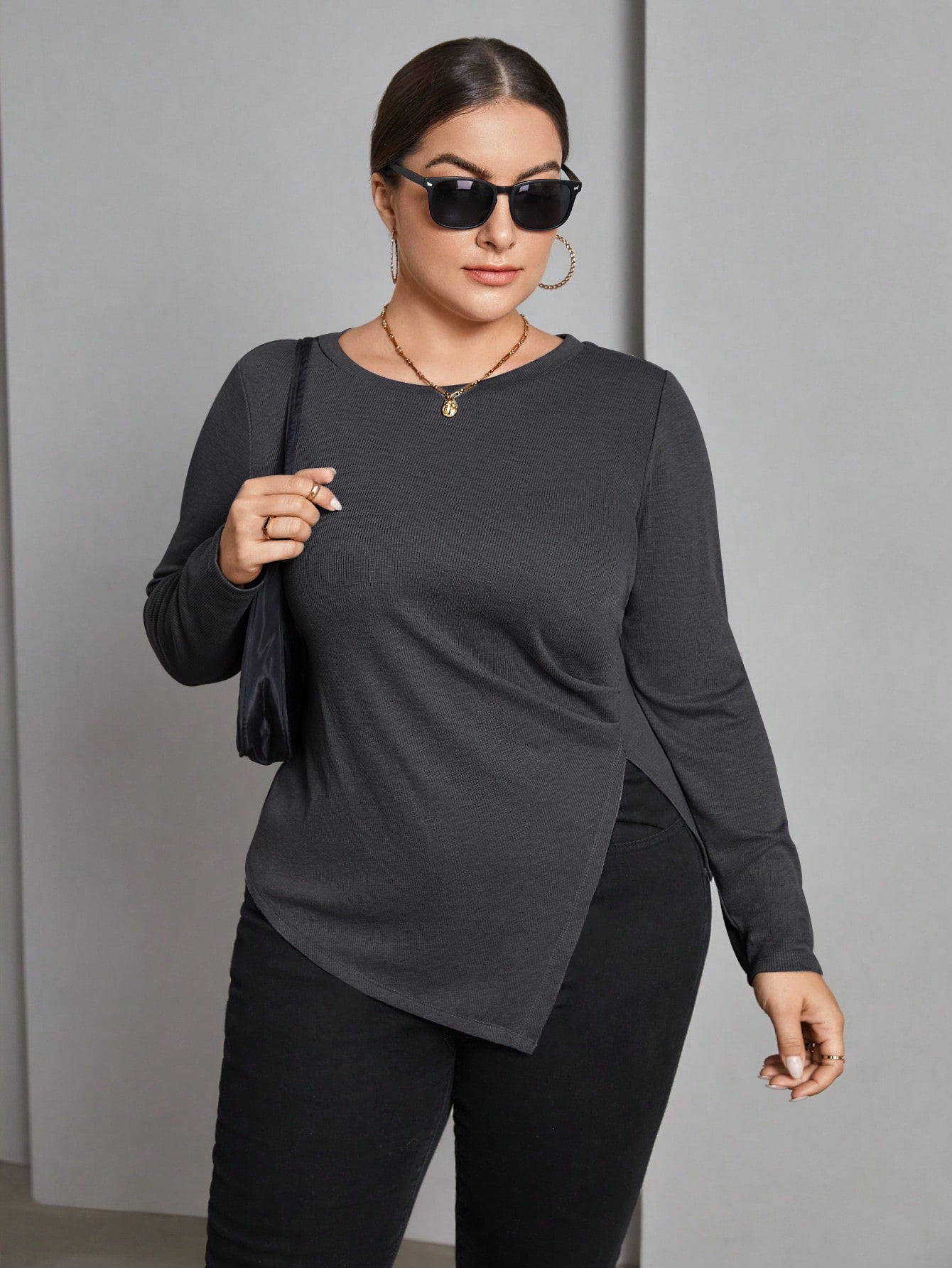 Irregular Slit Versatile Slim-fit Bottoming Top