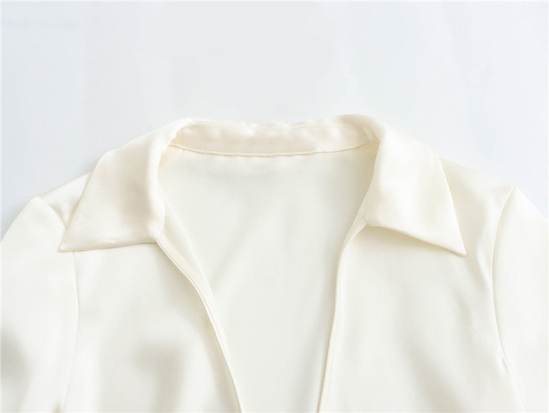 Women's European And American Style Loose Bow Silk Satin Textured Shirt