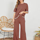 New Knitting Suit Sweater Suit Short Sleeve Pullover Wide Leg Pants