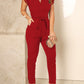 European And American Women's V-neck Pleated Fly-sleeve Jumpsuit