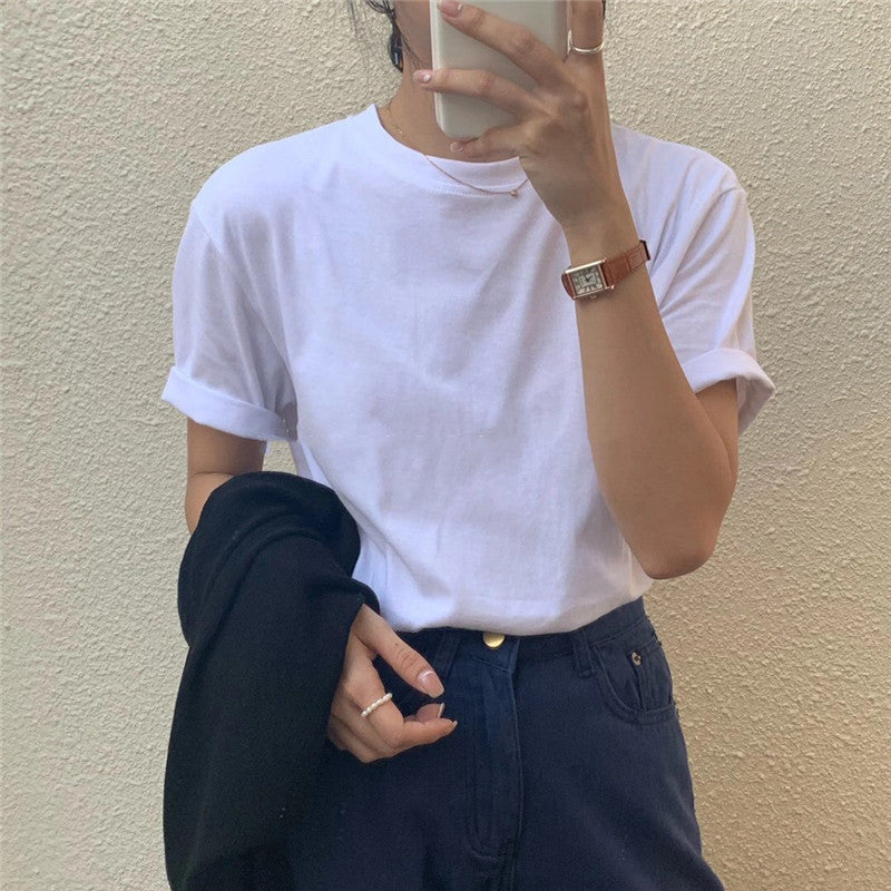 Women's Solid Color Loose White T-shirt